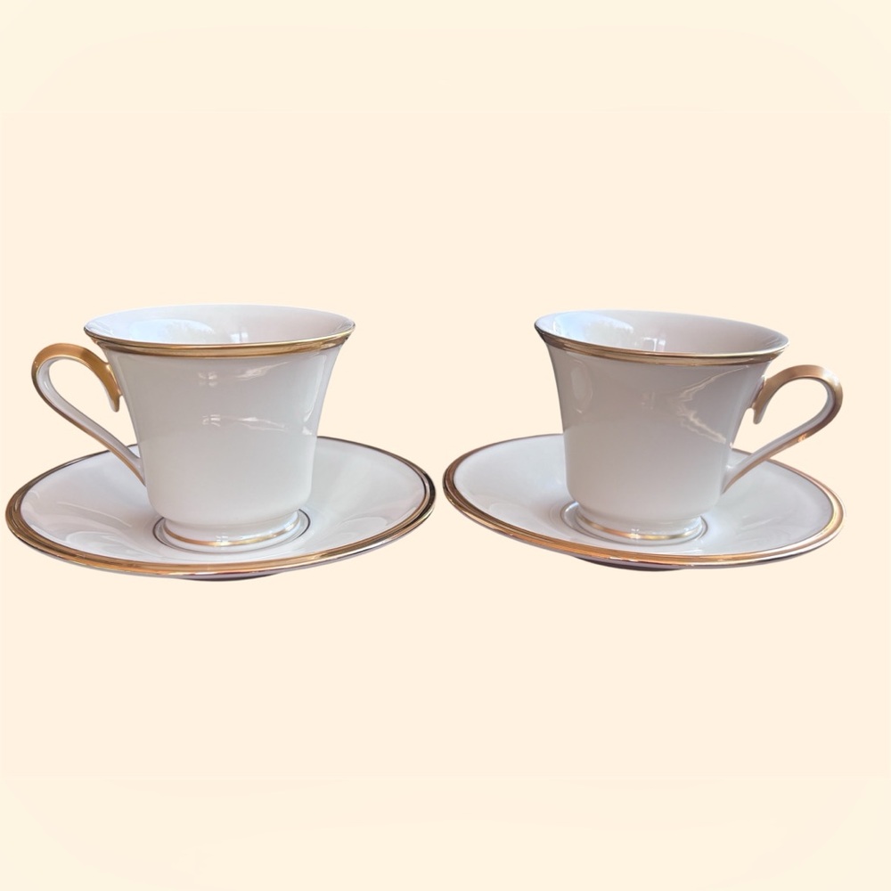 Lenox Eternal Ivory Gold Trim Collection Footed Cup & Saucer Sets (2)